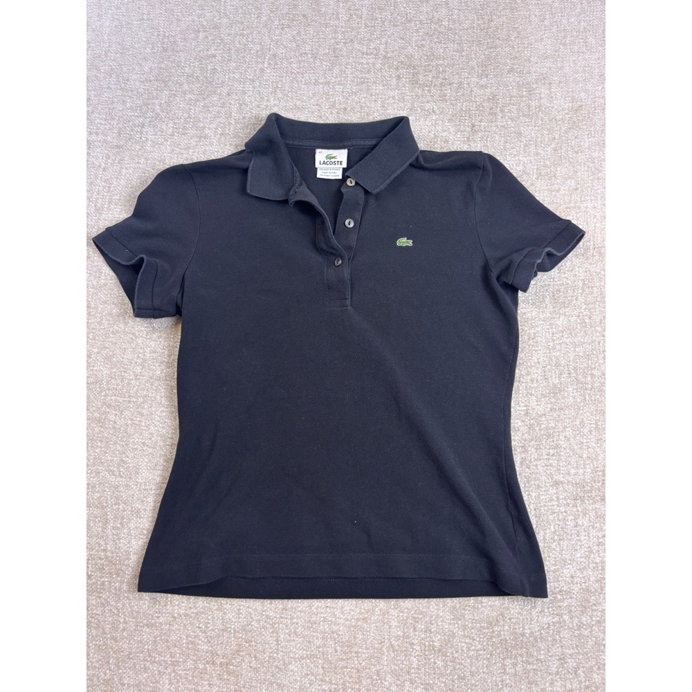 Lacoste Womens Navy Blue Short Sleeve Pique Cotton Polo Shirt Size 42 Fits XS
